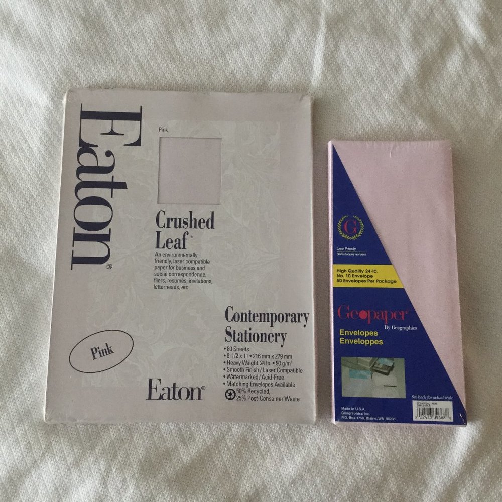 Vintage New Eaton 24 lb Paper & Geopaper Envelopes Pink